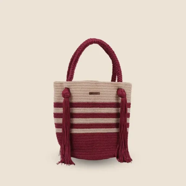 Bolsa tejida tinto y beige