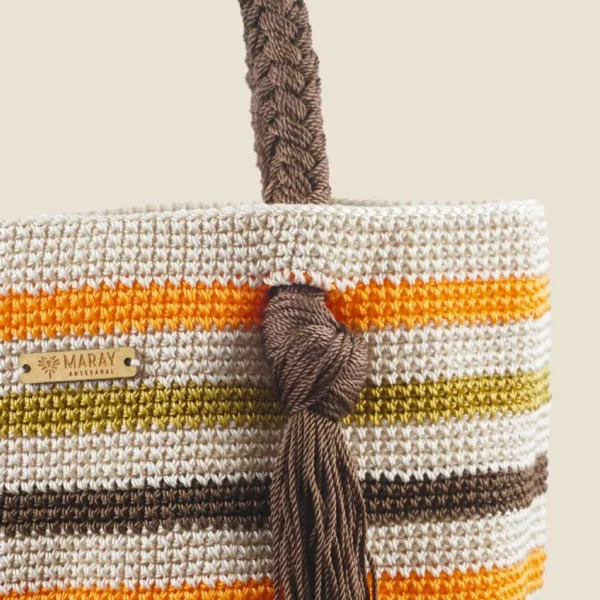 Bolsa tejida rayas cafe