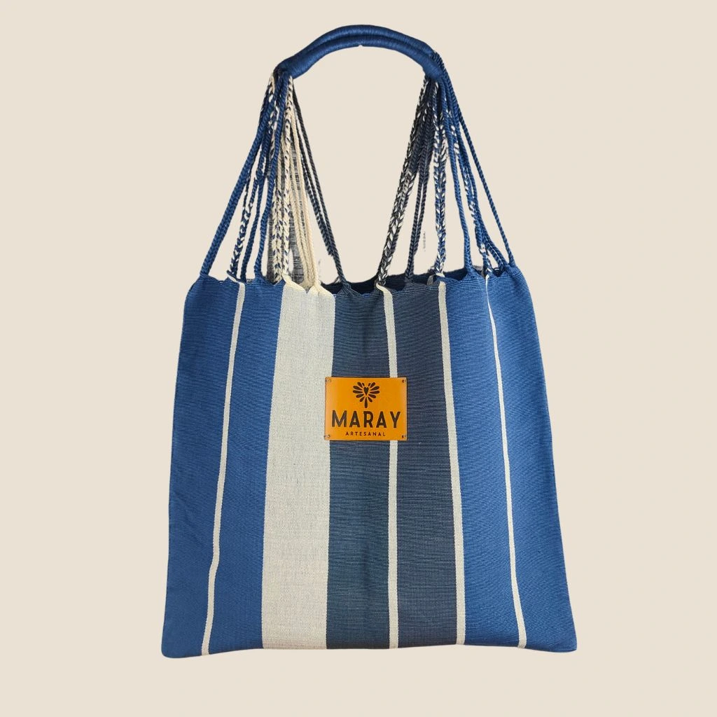 bolsa tote azul de rayas