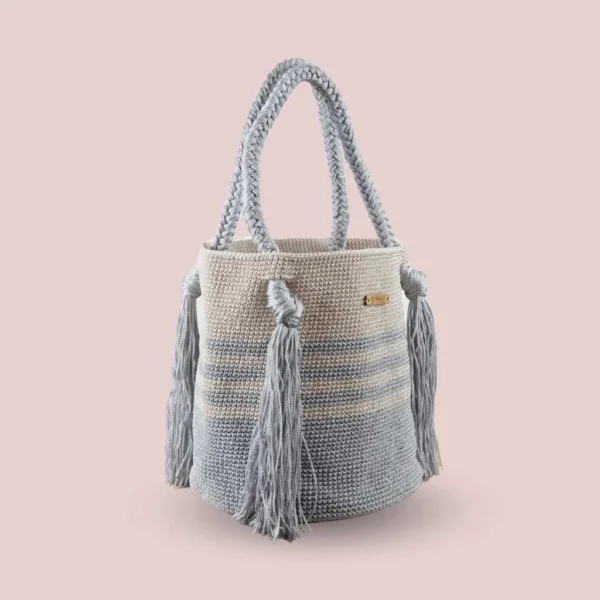 Bolsa tejida rayas perla