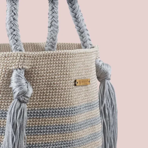 Bolsa tejida rayas perla