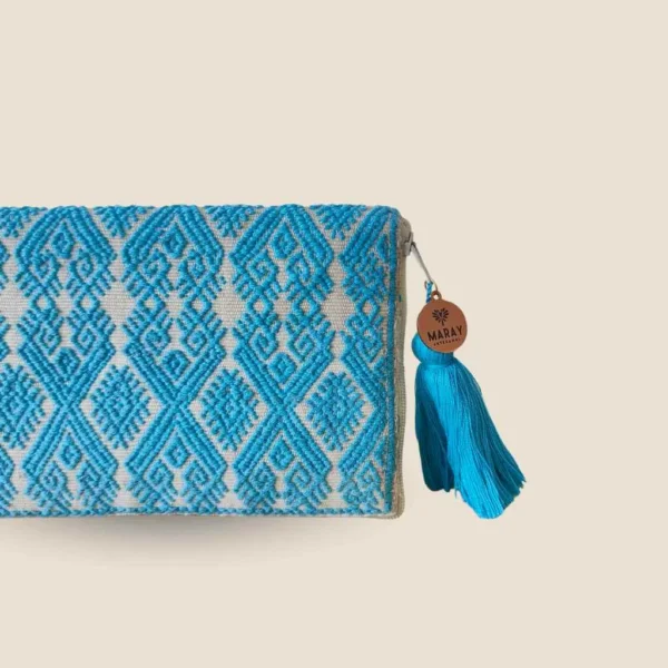 Cartera turquesa y blanca