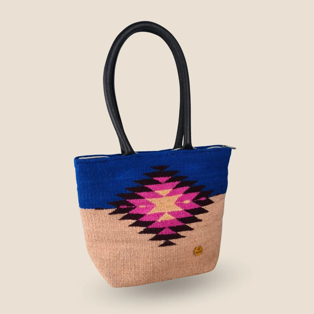 bolsa de lana bicolor azul