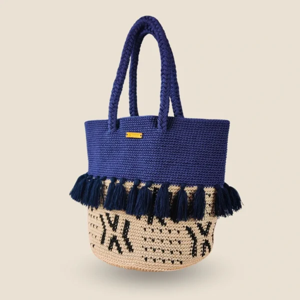 bolsa marino tejida con flecos