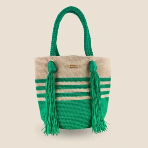 bolsa de rayas verde esmeralda