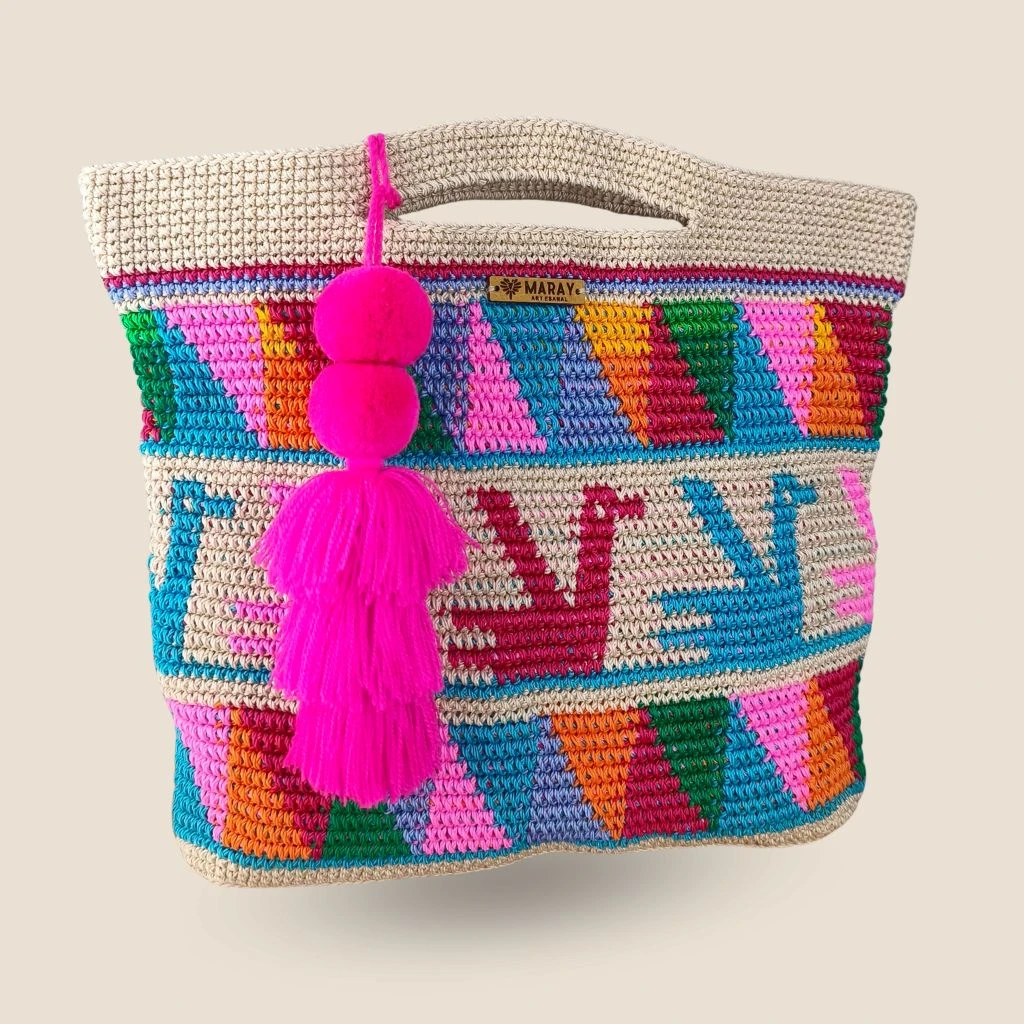 bolsa beige con rosa
